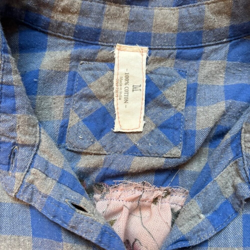 Upcycled reimagined Boho Bleached Mixed Media flannel shirt - Picture 6 of 7